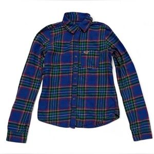 Hollister Women’s Blue Plaid Button-Up Shirt 100% Cotton Long Sleeve Top Size XS